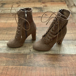 Lulu's Soraka Taupe Suede Lace-Up Mid-Calf Booties- Size 7.5 (Sold Out Online!)