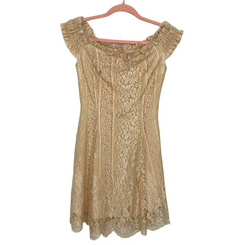 Gothiq Paris Tan Lace Overlay Off The Shoulder Dress- Size ~XS (See Notes)