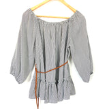 Bailey 44 Striped Ruffle Hem Blouse with Belted Waist- Size S