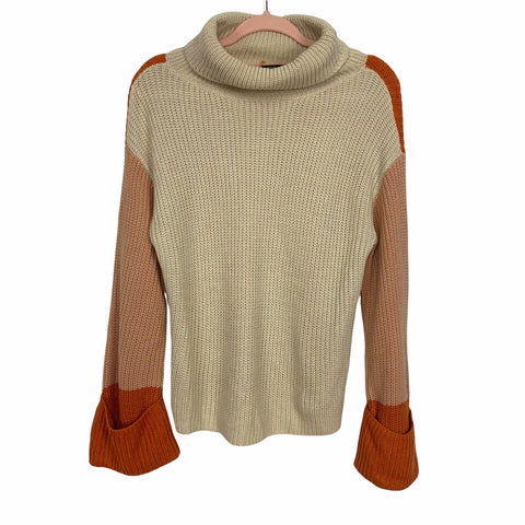 Simplee Tan/Orange Color Black Turtleneck Sweater- Size S