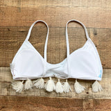 No Brand White/Blue Palm Print Tassel Padded Bikini Top- Size M (see notes,we have matching bottoms)