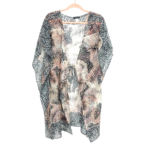 Venus Blush Palm Leaf and Animal Print Sheer Cover UP- Size S/M