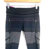 Lululemon Black/Grey/Blue/Purple Striped Crop Legging with Ruching- Size 4 (Inseam 16")