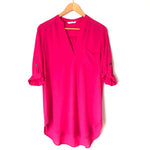 Lush Hot Pink 3/4 Sleeve V Neck Roll Tab Tunic- Size XS