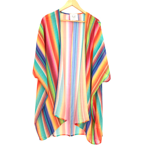 Fantastic Fawn Sheer Rainbow Striped Swim Coverup - Size S