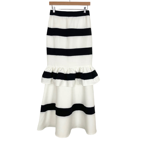 No Brand Black/Ivory Striped Ruffle Floor Length Skirt- Size M (see notes)