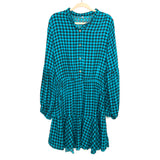 No Brand Black/Blue Buffalo Plaid Bubble Sleeve Dress- Size XL