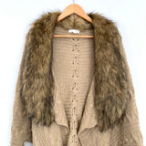 Coco + Jameson Beige Knit Cardigan with Faux Fur Collar- Size S