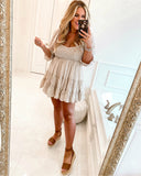Mable Tan/White Gingham Smocked Bodice Ruffle Hem Dress- Size M