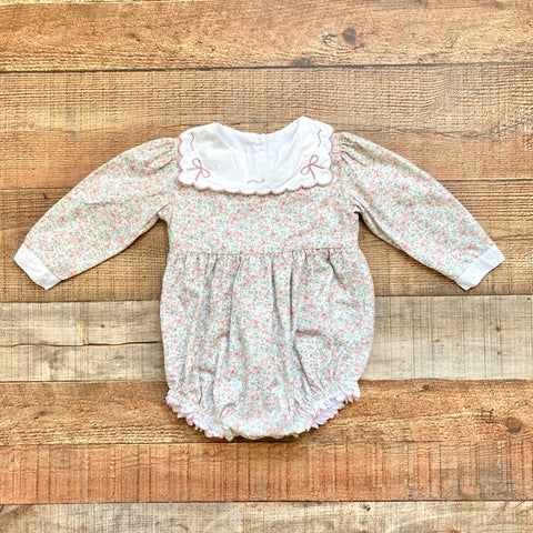 Sal & Pimenta Floral Embroidered Bow Collared Bubble- Size 12M