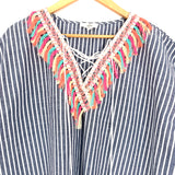 Entro Striped Chambray Fringe Tassel Dress- Size S