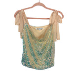 Endless Rose Tan Iridescent Sequin Ribbon Tie Top- Size XS