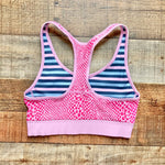 Moving Comfort Pink Snakeskin/Pink and Blue Stripes Reversible Sports Bra- Size ~XS/S (see notes)