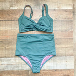 Marina West Green Front Twist Padded Bikini Top and High Waisted Bottoms- Size S (sold as set)
