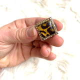 No Brand Square Animal Print and Rhinestone Ring- Size 5 (see notes)