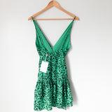 WAYF Green Leopard Print Ruffle Mini Dress NWT- Size XS