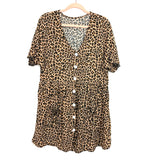 No Brand Animal Print Button Down Front Pocket Dress- Size M