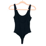 Privacy Please Black Ribbed Scoop Back Thong Bodysuit- Size S