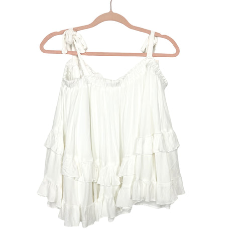 Amaryllis White Tie Shoulder Tiered Top- Size XL