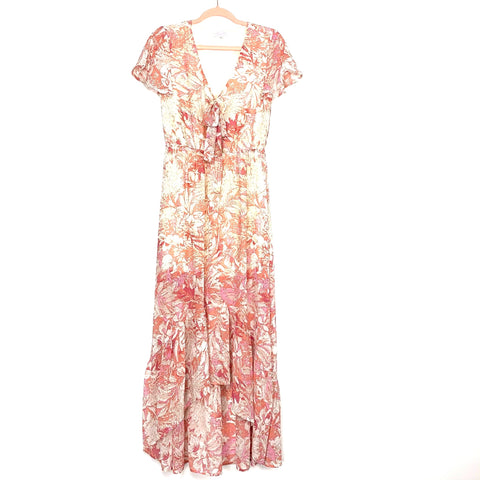 Pink Lilly Pink/Orange/Tan/Cream Front Tie & Cutout Hi Lo Maxi Dress- Size M