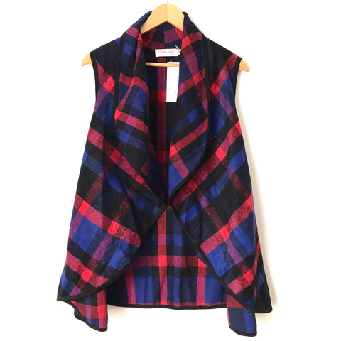 Pink Lily Red/Blue/Black Plaid Waterfall Vest NWT- Size S