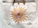 Lovet Embroidered Sunshine Tote with Leather Straps