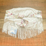Majorelle White/Floral Print Satin Like Fringe Back Tie Top NWT- Size XS
