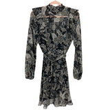 Bailey/44 Black Floral Print Lined with Sheer Sleeves Belted Dress- Size 4