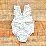 Sal & Pimenta White Blue Bow Print Ruffle Swimsuit- Size 12M