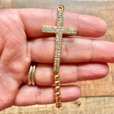 No Brand Gold Beaded Rhinestone Cross Bracelet