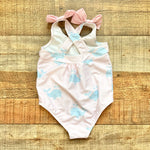 Sal & Pimenta Pink and White Striped Whale Print Swimsuit- Size 2T