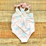 Sal & Pimenta Pink and White Striped Whale Print Swimsuit- Size 2T