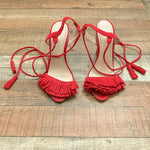 Boohoo Red Lace Up Ankle Fringe Front Heels- Size 9 (See Notes)