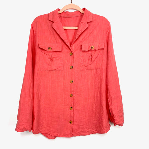 No Brand Coral Button Up Top- Size L