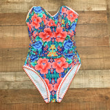 Figleavs Navy/Coral Frida Underwired Bandeau Tummy Control Swimsuit- Size ~36FF (See Notes)
