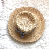 Hat Attack (Anthropologie) Brimmed Straw Hat with Pinstripe Bow Detail