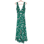 Aakaa Green Floral Wrap Bodice Deep V-Neck with Tassel Tie Back Maxi Dress- Size M