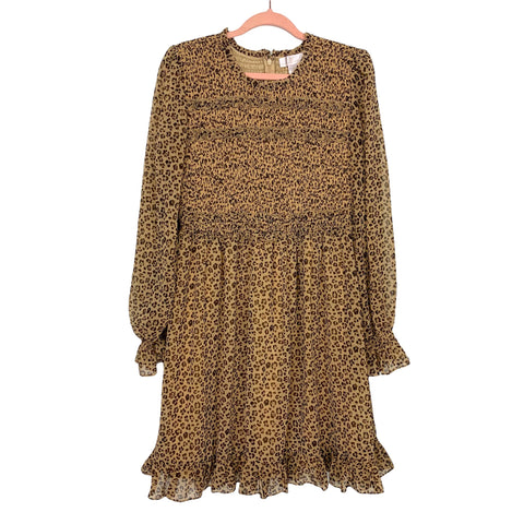 Rachel Parcell Leopard Smocked Ruffle Dress- Size L (Sold Out Online!)