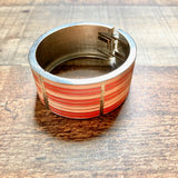 No Brand Coral/Peach Striped Silver Hinged Bracelet