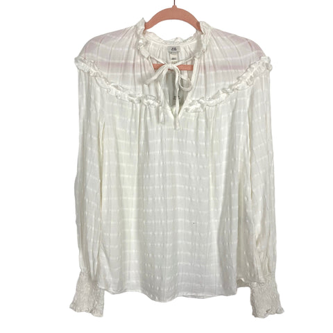 River Island Cream Ruffle Front Tie Top NWT- Size 6 (see notes)