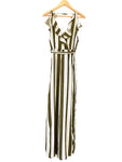 No Brand Olive Striped Exposed Back Jumpsuit with Side Slits- Size S