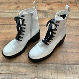 BP White/Black Leather D-Ring Lug Sole Combat Boots- Size 9