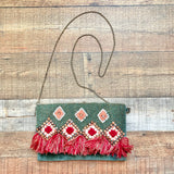 America & Beyond Beaded Fringe Clutch