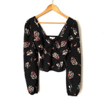 WAYF Black Floral Long Sleeve Crop Top- Size XS