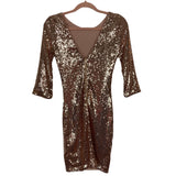 Just Me Rose Gold Sequin 3/4 Sleeve Mini Dress- Size S