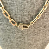 Treasure Jewels Gold Paperclip Chain with Rhinestone Lock Necklace