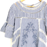 Free People Blue & White Stripe Embroidered Dress (with removable lining/slip)- Size XS