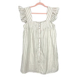 MOMNI Khaki and Cream Striped Flutter Sleeve Dress- Size S/M