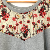 Free People Grey Sweatshirt with Floral Lace Detail- Size S