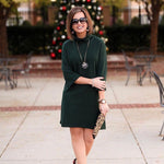 ZARA Forest Green Turtleneck Dress with 3/4 Sleeve- Size M